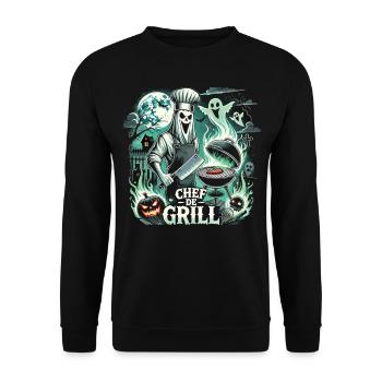 Ghost Chef at the Grill T-Shirt – Chef de Grill - Unisex Sweatshirt - black - Front - Alina (178cm) & Michal (187cm)