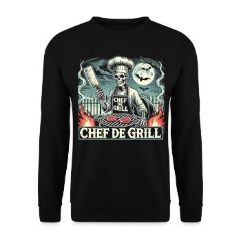 Skeleton Chef at the Grill Halloween – Chef de Grill - Unisex Sweatshirt - black - Front - Alina (178cm) & Michal (187cm)