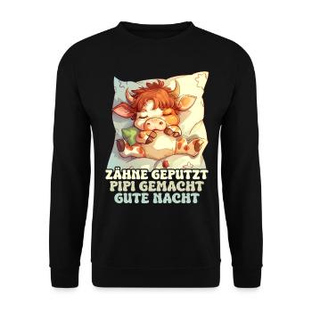 Teeth Brushed Good Night Sweet Cow Sleep Shirt - Unisex Sweatshirt - black - Front - Alina (178cm) & Michal (187cm)