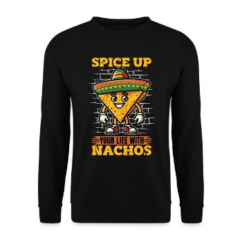 Nachos Spice Up Your Life With Nachos Food Lover - Unisex Pullover - Schwarz - Vorne - Alina (178cm) & Michal (187cm)