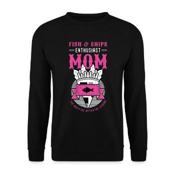 Fish & Chips Enthusiast Mom British Street Food - Unisex Pullover - Schwarz - Vorne - Alina (178cm) & Michal (187cm)