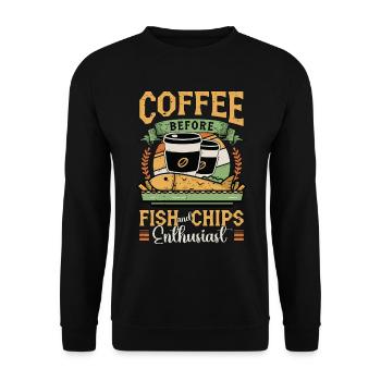 Fish And Chips Coffee British Food Coffee Lover - Unisex Pullover - Schwarz - Vorne - Alina (178cm) & Michal (187cm)