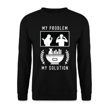 Fish And Chips My Problem My Pictogram Dad Mom - Unisex Pullover - Schwarz - Vorne - Alina (178cm) & Michal (187cm)