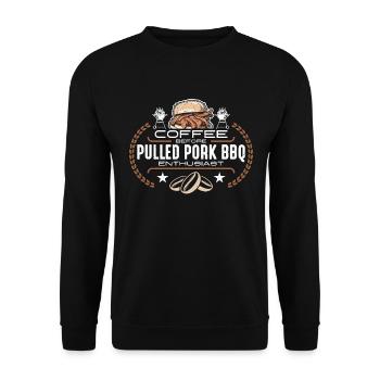 Pulled Pork BBQ Coffee Loves Barbecue Coffee Lover - Unisex Pullover - Schwarz - Vorne - Alina (178cm) & Michal (187cm)