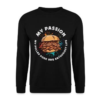 Pulled Pork BBQ My Passion My Grilled Meat Lover - Unisex Pullover - Schwarz - Vorne - Alina (178cm) & Michal (187cm)