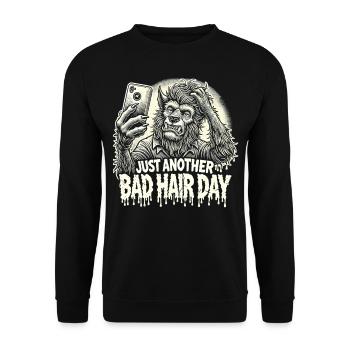 Cartoon Werwolf T-Shirt - Bad Hair Day - Unisex Pullover - Schwarz - Vorne - Alina (178cm) & Michal (187cm)