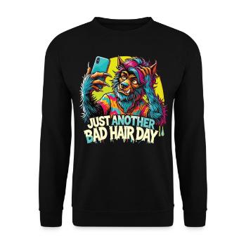Werwolf Selfie T-Shirt - Bad Hair Day - Unisex Pullover - Schwarz - Vorne - Alina (178cm) & Michal (187cm)