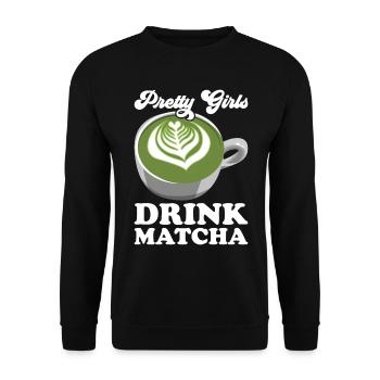 Japanischer Matcha Tee Grüntee Matcha Latte - Unisex Pullover - Schwarz - Vorne - Alina (178cm) & Michal (187cm)