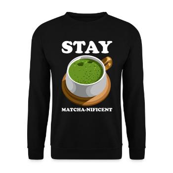 Japanischer Matcha Tee Grüntee Matcha Latte - Unisex Pullover - Schwarz - Vorne - Alina (178cm) & Michal (187cm)