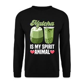 Japanischer Matcha Tee Grüntee Matcha Latte - Unisex Pullover - Schwarz - Vorne - Alina (178cm) & Michal (187cm)