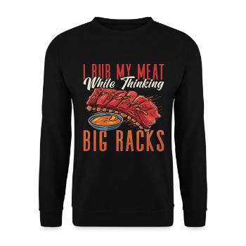Côtes levées barbecue Je frotte ma viande pendant que la viande grillée - Sweat-shirt Unisexe - noir - Devant - Alina (178cm) & Michal (187cm)
