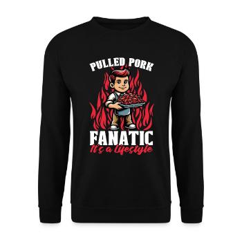 Pulled Pork Fanatic It's a Lifestyle Grilled Meat - Unisex Pullover - Schwarz - Vorne - Alina (178cm) & Michal (187cm)
