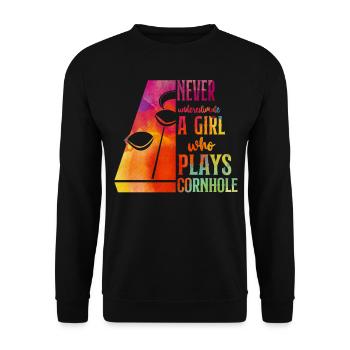 Cornhole Team Bean Bag Player - Unisex Sweatshirt - black - Front - Alina (178cm) & Michal (187cm)