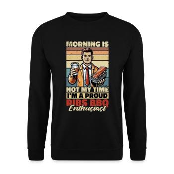 Côtes levées barbecue Le matin n’est pas mon temps Amateur de viande - Sweat-shirt Unisexe - noir - Devant - Alina (178cm) & Michal (187cm)