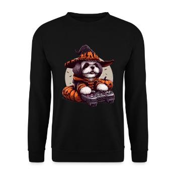 Halloween Shih Tzu Dog Wizard Gamer - Unisex Sweatshirt - black - Front - Alina (178cm) & Michal (187cm)
