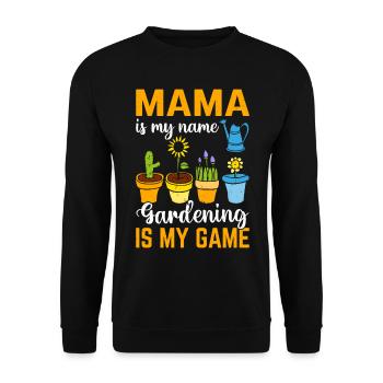 Landscaper Mama is my name Gardening is my game - Unisex Pullover - Schwarz - Vorne - Alina (178cm) & Michal (187cm)