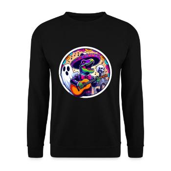 T-rex as Mariachi Singer and ghost Halloween - Unisex Sweatshirt - black - Front - Alina (178cm) & Michal (187cm)