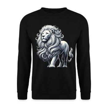 Lion blanc en noir – Symbolisme animalier artistique - Sweat-shirt Unisexe - noir - Devant - Alina (178cm) & Michal (187cm)