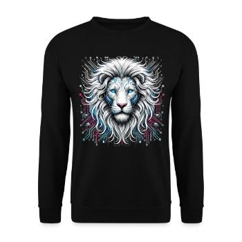 Neon Bit : Le Cyber Roi - Cyberpunk Lion - Sweat-shirt Unisexe - noir - Devant - Alina (178cm) & Michal (187cm)