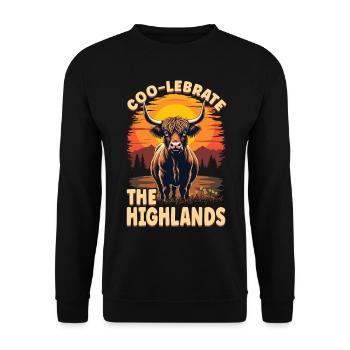 Schottisches Hochlandrind Highland Cow Hochlandkuh - Unisex Pullover - Schwarz - Vorne - Alina (178cm) & Michal (187cm)