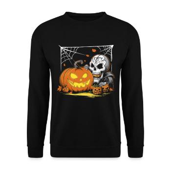 Halloween Costume Zombie Pumpkin Blood Spirit Party - Unisex Sweatshirt - black - Front - Alina (178cm) & Michal (187cm)