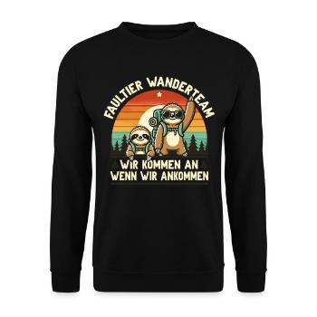 Wandern Wanderer Berge Faultier Wanderteam Wander - Unisex Pullover - Schwarz - Vorne - Alina (178cm) & Michal (187cm)