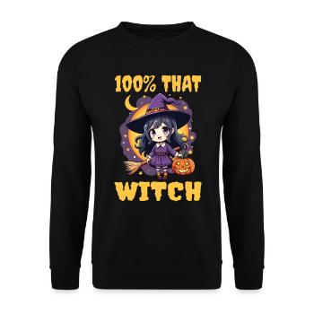 Costume de sorcière d’Halloween Balai de sorcière - Sweat-shirt Unisexe - noir - Devant - Alina (178cm) & Michal (187cm)