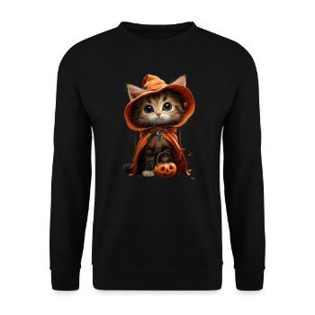 Chaton sorcière mignon - Look citrouille d’Halloween - Sweat-shirt Unisexe - noir - Devant - Alina (178cm) & Michal (187cm)