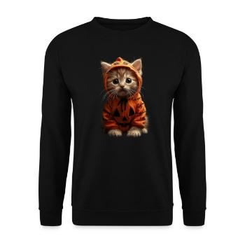 Niedliches Kätzchen im Kürbis Hoodie Halloween - Unisex Pullover - Schwarz - Vorne - Alina (178cm) & Michal (187cm)