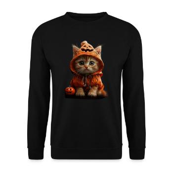 Chaton en look citrouille - Tenue d’Halloween - Sweat-shirt Unisexe - noir - Devant - Alina (178cm) & Michal (187cm)
