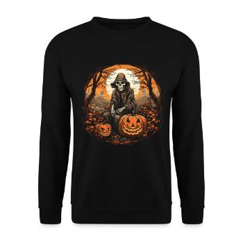 Halloween Hexen Kostüm Hexe Hexenbesen - Unisex Pullover - Schwarz - Vorne - Alina (178cm) & Michal (187cm)