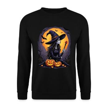 Costume de sorcière d’Halloween Balai de sorcière - Sweat-shirt Unisexe - noir - Devant - Alina (178cm) & Michal (187cm)