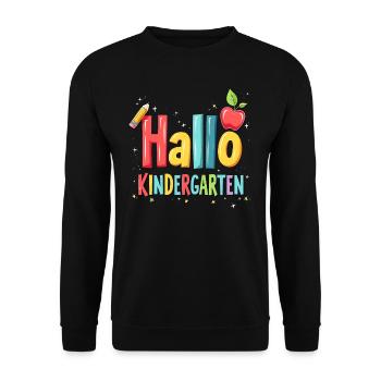 Hallo Kindergarten Kindergartenstart Einschulung - Unisex Pullover - Schwarz - Vorne - Alina (178cm) & Michal (187cm)