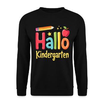Hallo Kindergarten Kindergartenstart Einschulung - Unisex Pullover - Schwarz - Vorne - Alina (178cm) & Michal (187cm)
