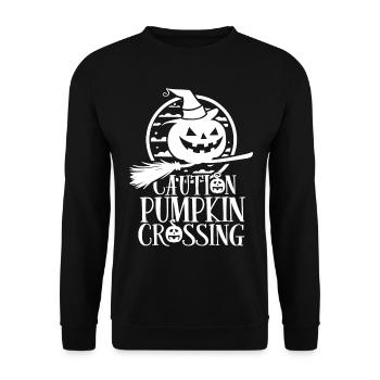 Halloween Pumpkin Saying Caution Pumkin Crossing - Unisex Sweatshirt - black - Front - Alina (178cm) & Michal (187cm)