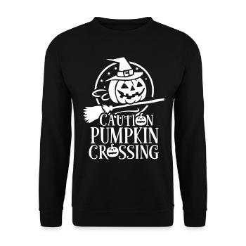 Halloween Pumpkin Saying Caution Pumkin Crossing - Unisex Sweatshirt - black - Front - Alina (178cm) & Michal (187cm)