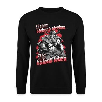 rViking Warrior Design Stehend Sterben Krieger - Unisex Pullover - Schwarz - Vorne - Alina (178cm) & Michal (187cm)