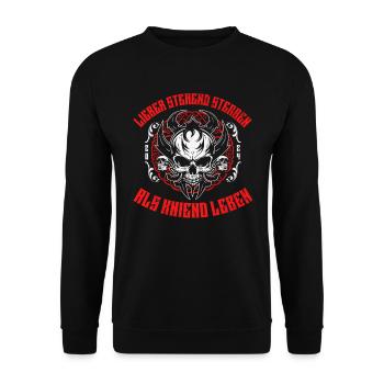 Skull Viking Design Lieber stehend sterben 2024 - Unisex Pullover - Schwarz - Vorne - Alina (178cm) & Michal (187cm)