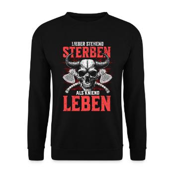 Nordic Skull Lieber stehend sterben Tattoo Design - Unisex Pullover - Schwarz - Vorne - Alina (178cm) & Michal (187cm)
