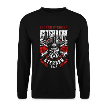 Lieber stehend sterben Wikingerhelm Tattoo 2024 - Unisex Pullover - Schwarz - Vorne - Alina (178cm) & Michal (187cm)