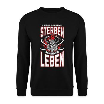 Viking Skull Lieber stehend sterben Design 2024 - Unisex Pullover - Schwarz - Vorne - Alina (178cm) & Michal (187cm)