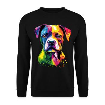 Deutscher Boxer Popart Regenbogen Bunter Boxer - Unisex Pullover - Schwarz - Vorne - Alina (178cm) & Michal (187cm)