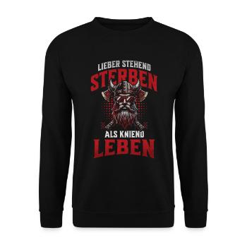 Wikinger mit Sonnenbrille Lieber stehend sterben - Unisex Pullover - Schwarz - Vorne - Alina (178cm) & Michal (187cm)