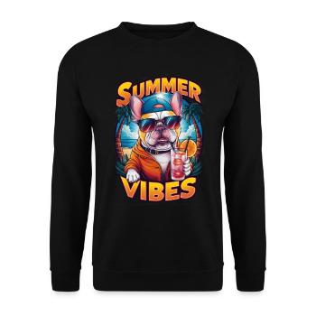 Coole Bulldogge mit Sonnenbrille am Strand - Unisex Pullover - Schwarz - Vorne - Alina (178cm) & Michal (187cm)