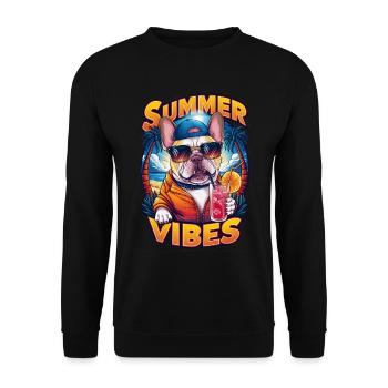 Coole Bulldogge mit Sonnenbrille am Strand - Unisex Pullover - Schwarz - Vorne - Alina (178cm) & Michal (187cm)
