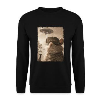 UFO Retro Vintage Uncanny Alien Ski Mouse - Unisex Sweatshirt - black - Front - Alina (178cm) & Michal (187cm)