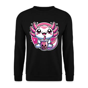 Axolotl Tee Eistee Amphibie Kawaii Anime - Unisex Pullover - Schwarz - Vorne - Alina (178cm) & Michal (187cm)