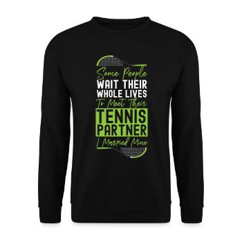 Funny Tennis Player Racket Husband - Unisex Sweatshirt - black - Front - Alina (178cm) & Michal (187cm)