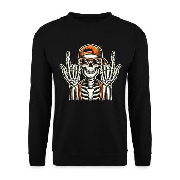 Halloween, Skelett, Rocker, Rockhand, Skater - Unisex Pullover - Schwarz - Vorne - Alina (178cm) & Michal (187cm)