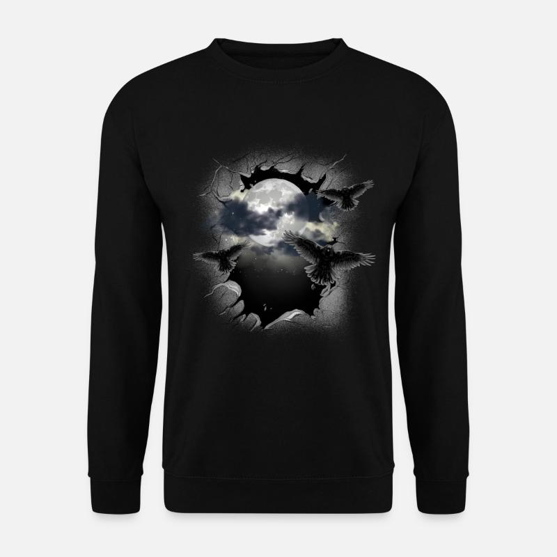 Halloween Raben Rabe Mond Vollmond Krähen - Unisex Pullover - Schwarz